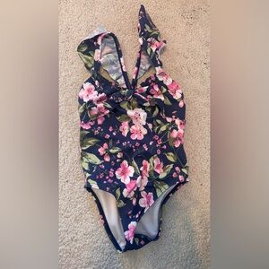 Janie and Jack Floral Swimsuit with Pink and Green Accents
